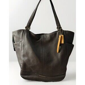 COACH Park North South Shoulder Tote Bag Brown Pebbled Leather Large F23662